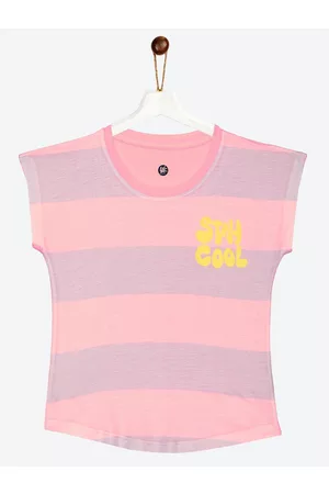 YK Girls Pink & Lavender Striped Extended Sleeves Top