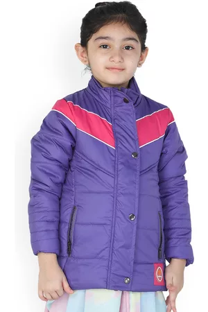 toothless Girls Purple Striped Lightweight Longline Puffer Jacket