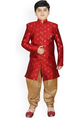 SG Boys Maroon & Golden Printed Sherwani Set