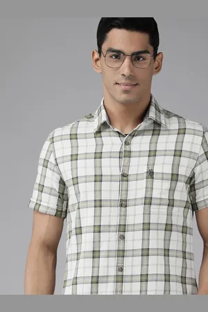 Ralph Lauren Men White & Green Slim Fit Checked Pure Cotton Casual Shirt