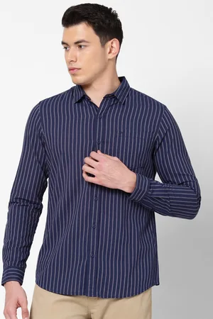 Lee Men Navy Blue Slim Fit Striped Cotton Casual Shirt