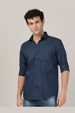 MERCHANT MARINE Men Navy Blue Classic Slim Fit Printed Cotton Casual Shirt