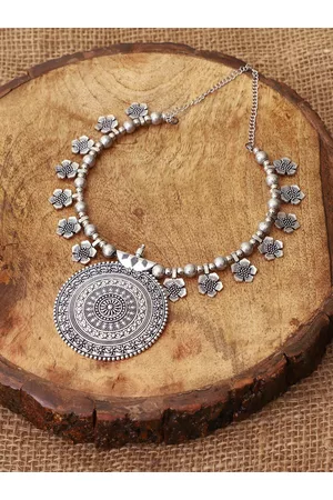 Veni Women Silver-Toned Brass Silver-Plated Oxidized Choker Necklace