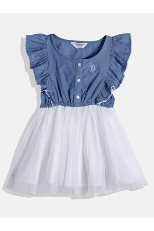 Ralph Lauren U S Polo Assn Kids Blue & White Dress