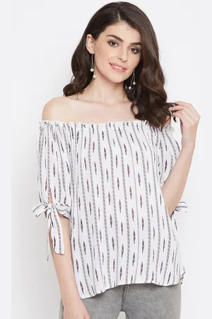 La Zoire Women Off-White Printed Bardot Top