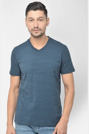 Woodland Men Teal V-Neck T-shirt