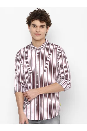 Forever 21 Men Maroon Striped Casual Shirt