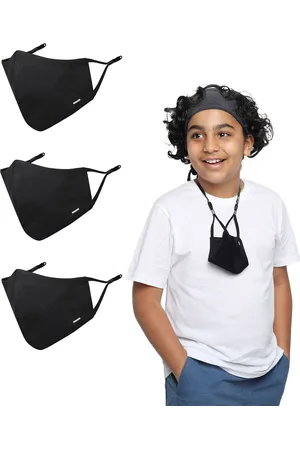 Masq Kids Pack Of 3 Black Solid 4-Ply Outdoor Cotton Cloth Masks