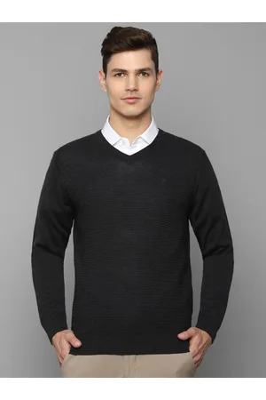 Louis Philippe Men Dark Grey V Neck Pullover