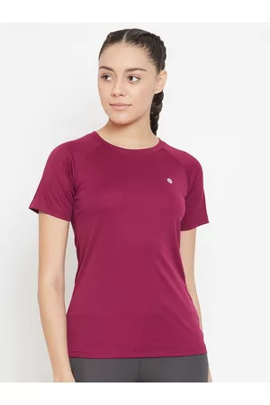 ATHLISIS Women Magenta Solid Lightweight Quick Dry Round Neck Running T-shirt