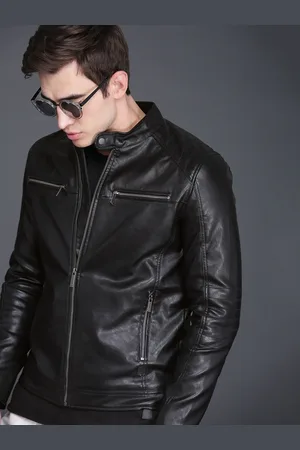 WROGN Men Black Solid Biker Jacket