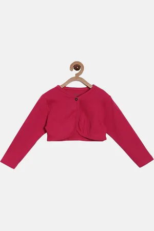 Kryptic Girls Pink Solid Cotton Button Shrug