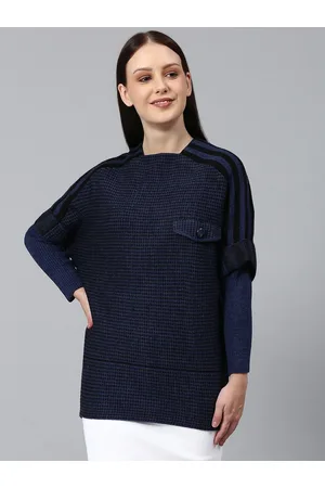Campus Women Navy Blue & Black Ribbed Pullover