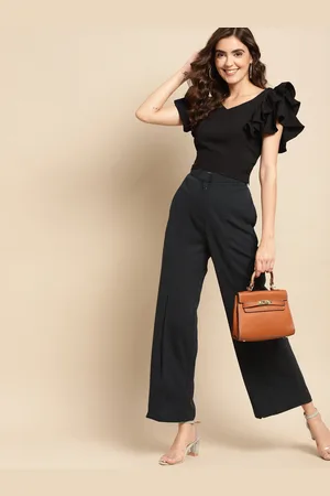 Woowzerz Women Black Solid Ruffles Crop Top