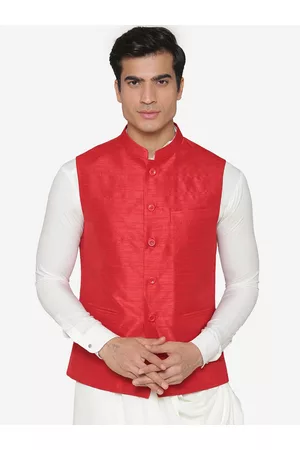 MANQ Men Red Solid Nehru Jacket