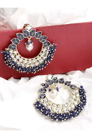 karatcart Women Gold-Plated & Navy Blue Contemporary Chandbalis Earrings