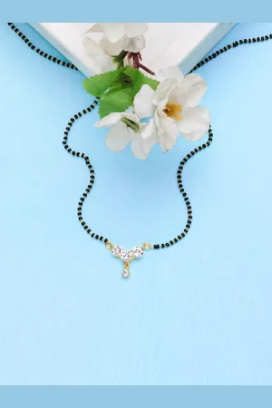 ATIBELLE Gold-Plated White AD-Studded Black Beaded Mangalsutra
