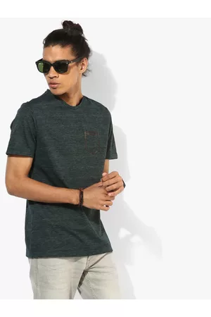 CAMLA Green Textured Regular Fit Round Neck T-Shirt