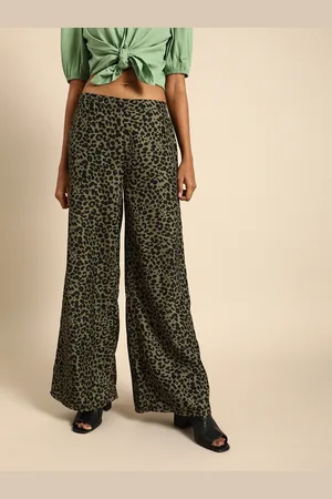 DODO & MOA Women Green & Black Regular Fit Printed Parallel Trousers