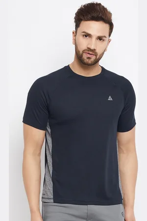 ATHLISIS Men Navy Blue Solid Slim Fit Training or Gym T-shirt
