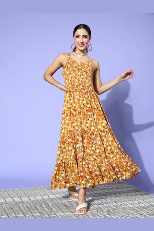Ishin Women Mustard Floral Vacay Attire