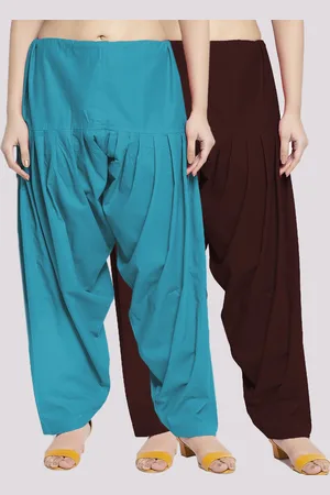 Jinfo Women Pack Of 2 Solid Blue & Brown Cotton Salwar