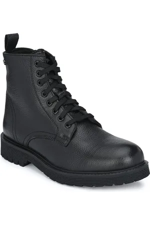 Delize Men Black Solid Leather Flat Boots