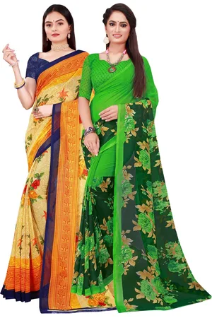 Florence Pack Of 2 Women Yellow & Green Pure Georgette Saree With Unstitched Blouse
