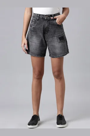 ZHEIA Women Grey Washed Loose Fit High-Rise Denim Shorts