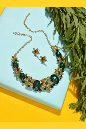 SOHI Gold-Plated Green Stone Studded Jewellery Set