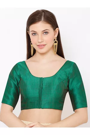 SALWAR STUDIO Women Green Solid Padded Saree Blouse