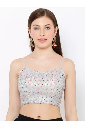 SALWAR STUDIO Women Silver-Coloured Embroidered Padded Saree Blouse