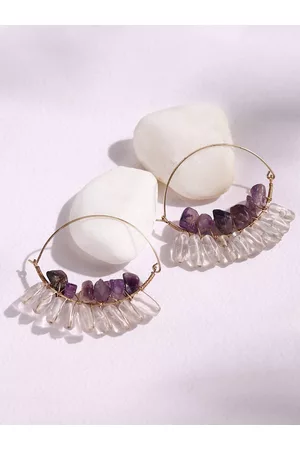 DEEBACO Purple & White Circular Hoop Earrings