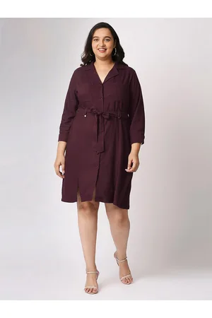 20Dresses Plus Size Women Maroon Solid Shirt Dress