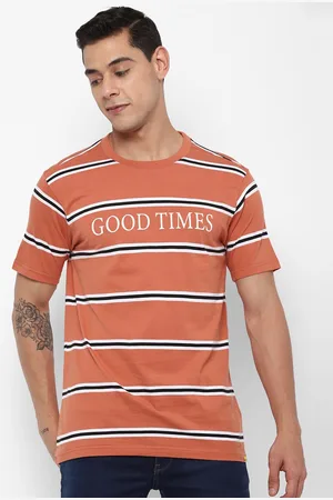 Forever 21 Men Orange Striped T-shirt