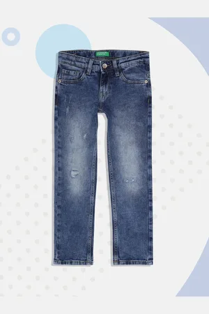 Benetton Boys Navy Blue Mildly Distressed Heavy Fade Cotton Jeans
