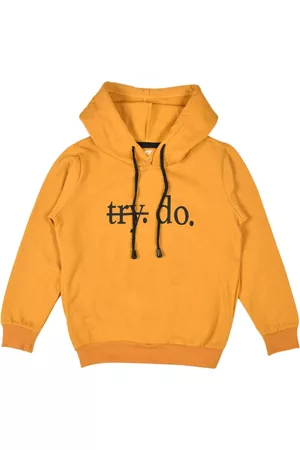 FUNKRAFTS Unisex Kids Mustard Printed Fleece Hooded Sweatshirt