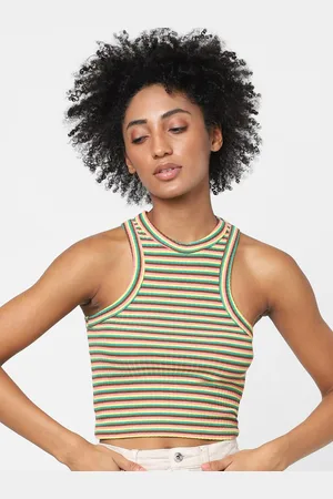 ONLY Women Yellow & Pink Striped Crop Top
