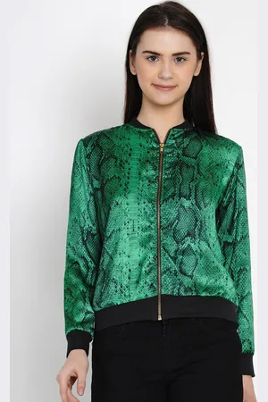 Erotissch Women Green Geometric Lightweight Crop Tailored Jacket