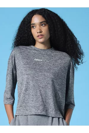 ONLY PLAY Women Grey Drop-Shoulder Sleeves Boxy T-shirt