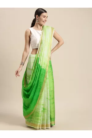 Jaipur Green & White Tie & Dye Art Silk Bandhani Saree