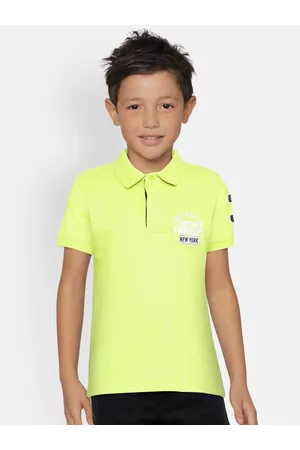 METRO KIDS COMPANY Boys Lime Green Organic Cotton Self Design Polo Collar T-shirt