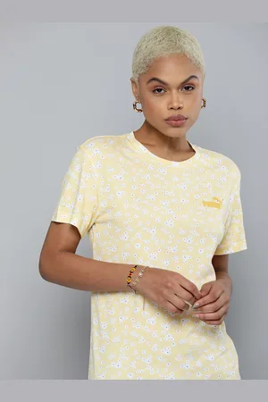 PUMA Women Yellow & White Floral Printed Essential T-shirt