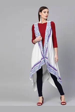 Jaipur Women Off White & Blue Printed Shrug