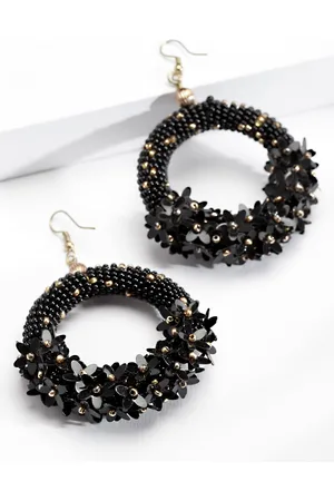 Anekaant Black Circular Hoop Earrings