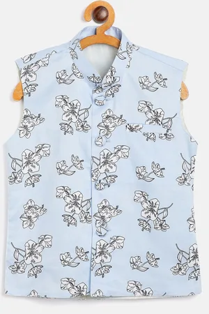 YK Boys Blue & White Printed Woven Nehru Jacket