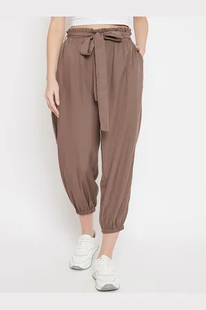Color Cocktail Women Brown Pleated Joggers Trousers