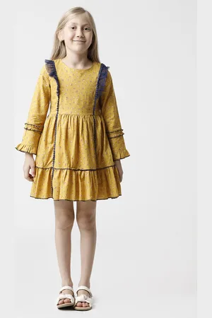 KATE & OSCAR Girls Mustard Yellow Floral Dress