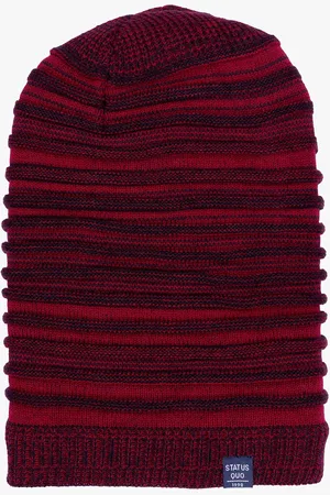 Status Quo Men Maroon & Black Striped Acrylic Beanie