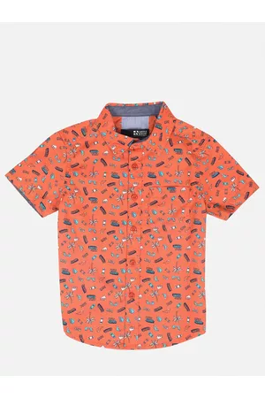 HERE&NOW Boys Orange Slim Fit Printed Casual Shirt